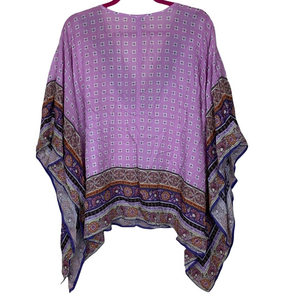 Sundance Boho Lavender Floral Mandala Flowy Lightweight Modal Poncho Blouse Top - Picture 6 of 8